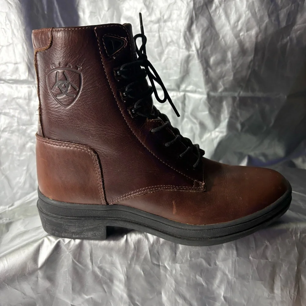 Ariat Brown Leather Lace Up Winter Work Riding Boots Red Flannel Lined Men’s 6.5